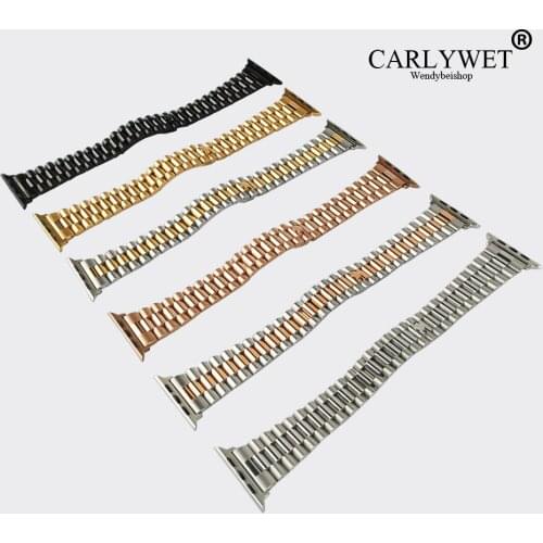 CARLYWET 38 40 42 44mm Solid Stainless Steel Replacement Wrist Bracelet Oyster Watch Band With Adapter For Iwatch Apple Watch