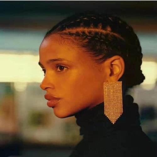 Rongho Hyperbole Multi Crystal Cup Chain Tassel Earrings for Women Hiphop Jewelry Party Show Earring Femme Brincos Charms