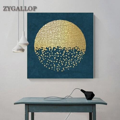 Nordic Abstract Wall Art Canvas Painting Gold and Blue Wall Pictures Mediterranean Style Decorative Paintings Living Room Decor