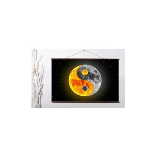 Sun and Moon Yin Yang Art Print canvas Poster Canvas Scroll Painting with wood