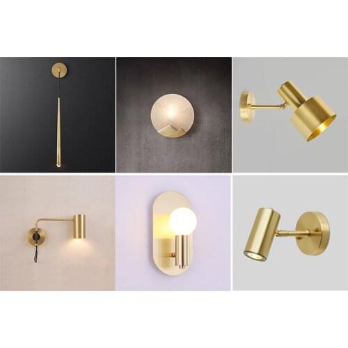 Modern light luxury all copper wall lamp spotlights pure copper marble crystal moon flashlight living room background bedroom