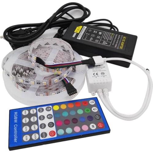 5M 12V 5050 4 Color in 1 Chip RGBW RGBWW LED Strip Tape 60LED/M IP20 Non-Waterproof + 40key IR Remote Controller+12V 5A Power