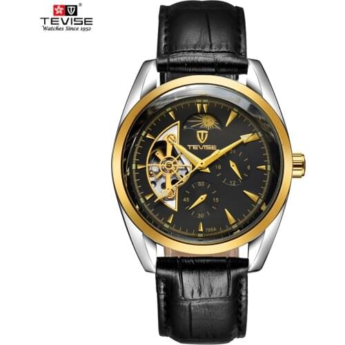 TEVISE Automatic Mechanical Watches Men Tourbillon Waterproof Moon Phase Man Watch Luminous Male Clock Leather Male Hour 2020