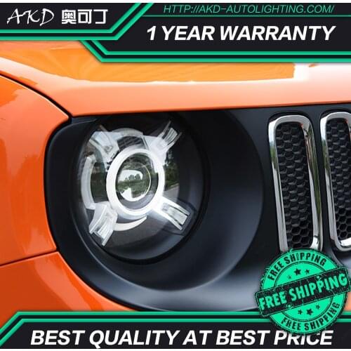AKD tuning cars Headlight For Jeep Renegade 2015-2018 Headlights LED DRL Running lights Bi-Xenon Beam Fog lights angel eyes Auto