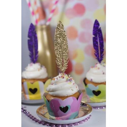 Glitter feather Bohemian wedding first birthday cupcake toppers party cake decoration doughnut food picks