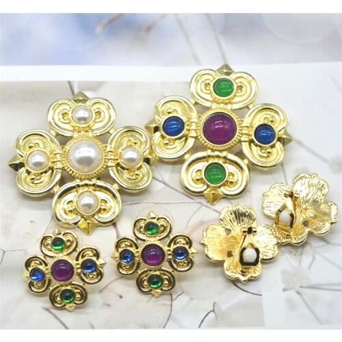Vintage retro court contrast color brooch earrings ear clip cross lady elegant corsage
