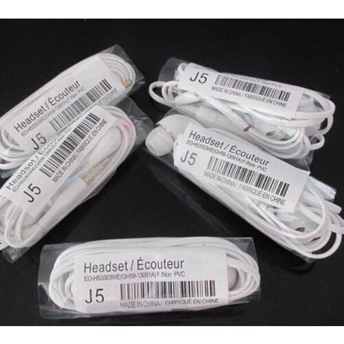 High Quality J5 3.5mm Jack Bass Earphone for IPhone In-Ear Earbud with Microphone White Headset for Xiaomi SAMAUNG 100pcs