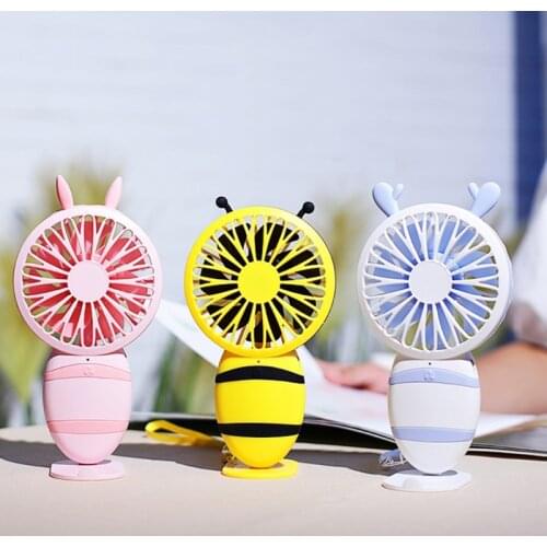 YAM 1PC Cute Cartoon Little Bee Shaped Handheld Fan Phone Holder Style USB Rechargeable Air Cooling Mini Fan for Home Office