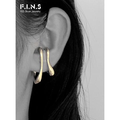 F.I.N.S 1PC Minimalist Artistic Hyperbole S925 Sterling Silver Irregular Line Ear Clip Layered Geometric Ear Cartilage Jewelry