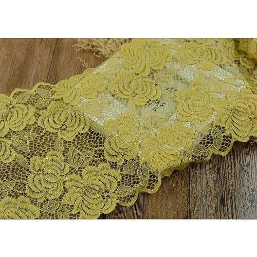 1 Meter Ginger Yellow Elastic Lace Trim For DIY Clothing Accessories Sewing Applique Stretch French Net Lace Fabric 21.5cm