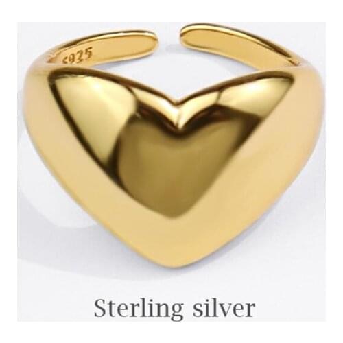 Sole Memory Punk Romance Gift Heart Cute 925 Sterling Silver Female Resizable Opening Rings SRI810