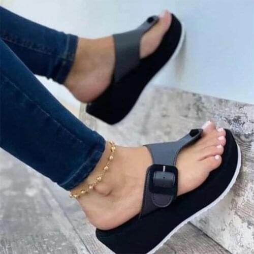 2021 New Women Sandals Shoes Outdoor Clip Toe Ladies Platform Slippers Summer Casual Shoes Comfortable Wedge Beach Slides