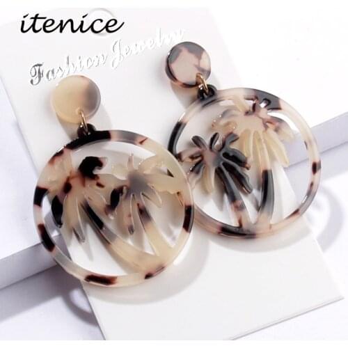 Design Fashion Simple Female Coconut Palm Tree Dangle Earring Round Resin Circle Drop Earrings For Women Hawaii Earrings Jewelry