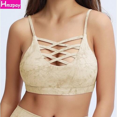 Ladies Yoga Bra Sexy Hollow Fitness Top Tie Dye Workout Sports Underwear Gathering Shockproof Nude Running Bra