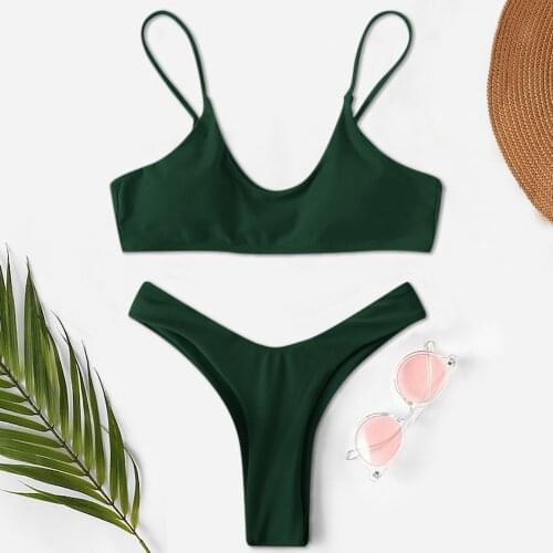 Womens Swimsuit Sexy Solid Contrast Split Bikini Set Two Piece Swimwear Bikini Beachwear Beach Suit Brazilian Biquini 2021