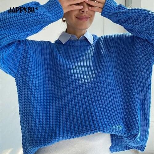 Women Knitted Pullover Sweater 2021 Autumn Winter Casual Thickening Loose Sweater Female Round Neck Long Sleeve Tops Streetwear