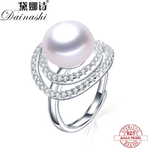 2020 New Big Size Natural Freshwater Pearl Ring For Women Fashion AAA CZ 925 Sterling Silver Jewelry white pink purple ring Hot