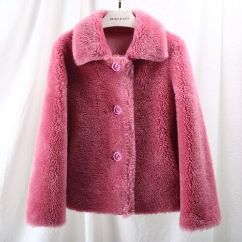 2019 New Thicken Spring Real Fur Jacket Turn Down Collar Single Breasted Short Real Sheep Shearing Coats Winter Clothes Women