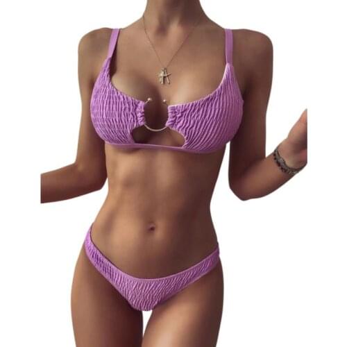 Womens Sexy Contrast/Solid Color Bikini Sleeveless Sling Tops Briefs Swimsuit Classic Bare Midriff Two-pieces Set