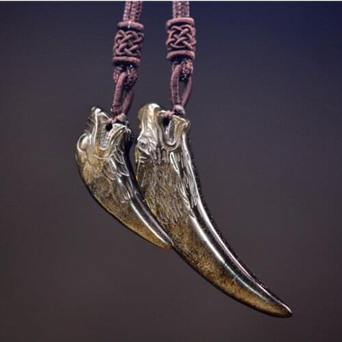 Gold Obsidian Wolf Teeth Necklace Pendant For Men WomenAmulet Jade Pendant Fine Jewelry With Chain