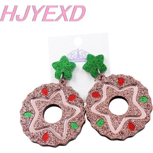 1pair) HP068- Acrylic Doughnuts Earrings Christmas Holiday Statemnts Earring Laser Cut Red Green Glitter Donut Dangle Earrings