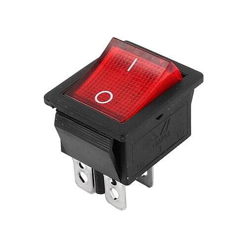 1Pc Panel Mount KCD4 DPST 4Pin I/O Rocker Switch Red Light AC 15A/250V 20A/125V