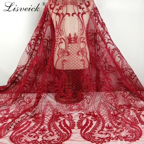 1yard red retro polyester embroidery flower mesh tulle lace fabric diy wedding dress accessories French African lace fabric