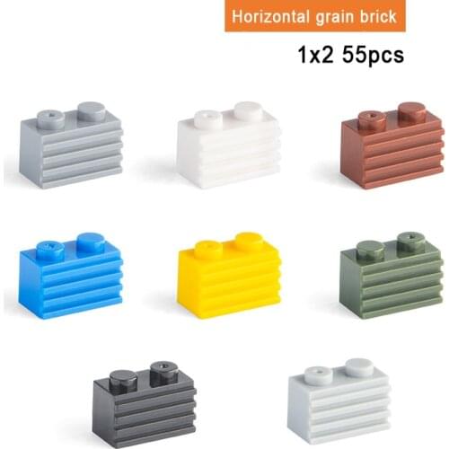 1x2 Horizontal Grain Brick 55pcs Mix Color DIY Classic Education Slope Building Blocks Compatible with Assembles Particles
