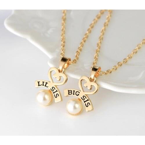 2pcs/set Heart Big SIS LIL SIS Necklace For 2 Handstamped BFF Couple Chains Pendant Family Necklace Engraved Girl Sister