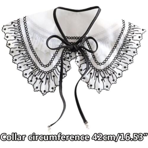 40GC Korean Style Embroidery Dot Black Trim Fake Collar Shawl Wrap Sweet Lolita Organza Necklace Student Decorative Short Poncho