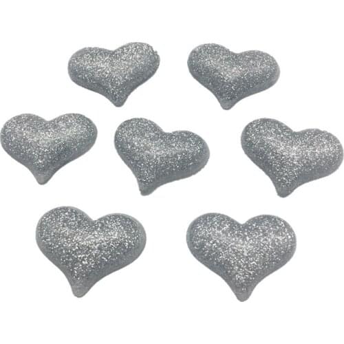 50pcs 31x24mm Shiny Silver Glitter Sparkle Heart Flatbacks Cabochons Embellishments DIY Phone Scrapbooking Crafts Cardmaking