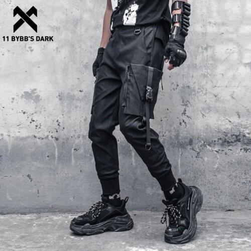 11 BYBBS DARK Hip Hop Removable Ribbons Zipper Pocket Cargo Pants Men Streetwear Techwear Functional Loose Trousers Harem Pants