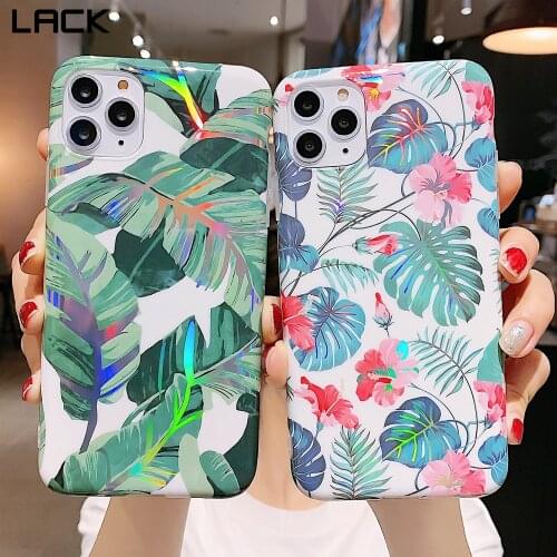 LACK Laser Plating Banana Leaf Phone Case For iphone 11 11Pro Max X XS XR 7 8 6 6S Plus Colorful Flower Smooth Soft Back Cover