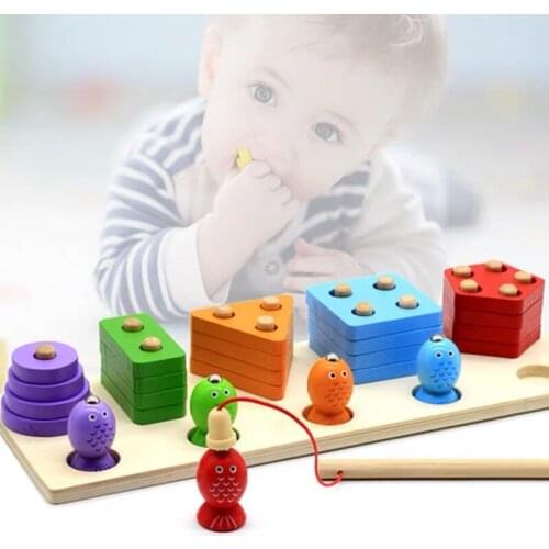 Wooden Geometric Shapes Magnetic Fishing Montessori Puzzle Preschool Learning Educational Game Baby Toddler Toys for Children