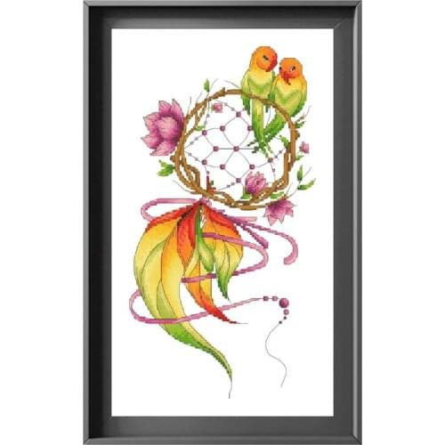 Dreamcather with parrots cross stitch kit aida fabric 18ct 14ct 11ct unprint canvas cotton thread cross stitch kits for adults