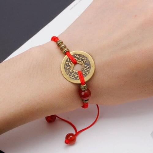 Feng Shui I Ching Ancient Coin Kabbalah Red String Attract Luck Wealth Bracelets