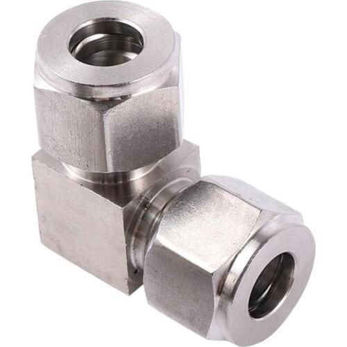 304 Stainless Steel Pipe Fittings Two Card Cover 3/8" To 3/8" 90 Degree Curve Tube Fitting Ferrule Connector 1 Pc