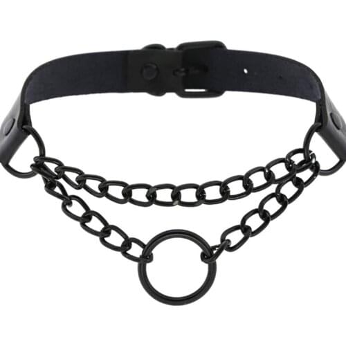 Hiphop Cute Cosplay Maid Collar Punk Gothic Leather Choker Metal Chain Harajuku Adjustable Heart Necklace Fashion Jewelry