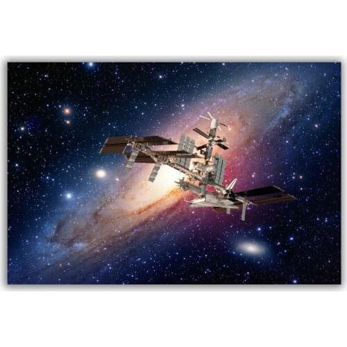 HT066 Spectacular Universe Earth And Moon Space Station Astronaut Silk Fabric Poster Art Decor Indoor Painting Gift