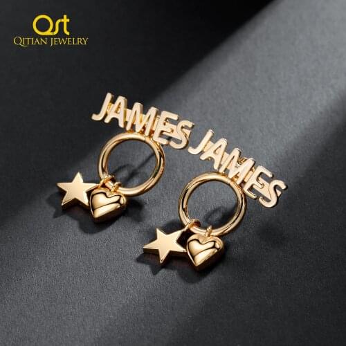 Customized Name Earrings Star With Heart Ear Studs Hoop Gold Stainless Steel Earrings Charm Jewelry 2021 For Women Gifts