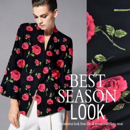 LEO&LIN Spring Autumn Roses Fresh Coat Of Chemical Fiber Fabric Skirt Dress Shirt Fabrics 50cm