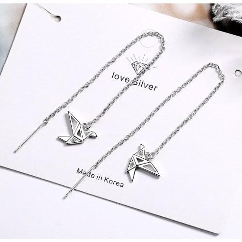 Fashion Tassel Bird Earrings Ear Line Jewelry 2019 925 Sterling Silver Long Earrings for Women Girl Brincos Jewelry Gift