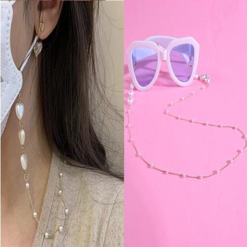 Fashion Heart Pearl Jewelry Mask Neck Reading Strap String Holder Glasses Chain Gifts Handing Anti-slip Sunglasses Lanyards