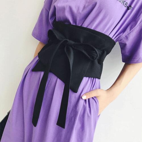 Fashion Black Striped Women Wide Cloth Waist Belt 2020 New Design Womens Long Belts for Women Shirt Coat Dress Free Size