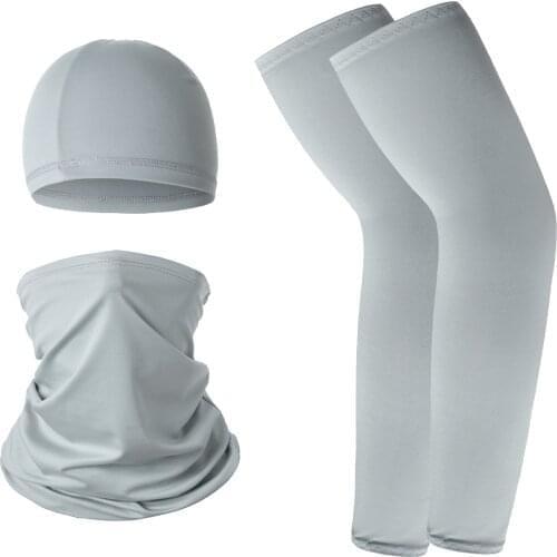 Men Women Summer Sun-Proof Sports Gear Sunscreen Ice Silk Sleeve with Cap Bib Face Mask Sun UV Protection Set for Riding Cycling