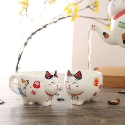 Japanese Ceramic Cute Cartoon Lucky Cat Flower Tea Creative Set One Teapot And Two Cups Female Gifts