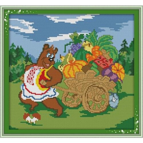 Bear come back with fruitful results cross stitch kit 14ct 11ct count print canvas stitching embroidery DIY handmade needlework