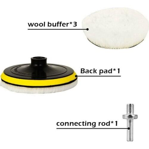 5pcs 5X Inch Wool Polishing Pads Buffing Wheel Mop Kit Polish Pad With Hook Loop For Car Polisher Drill Adapter Accessories