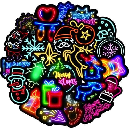50PCS Christmas Neon Light Sticker Gifts Toy for Children Cartoon Anime Cute Decal Stickers to Stationery Laptop Suitcase Guitar