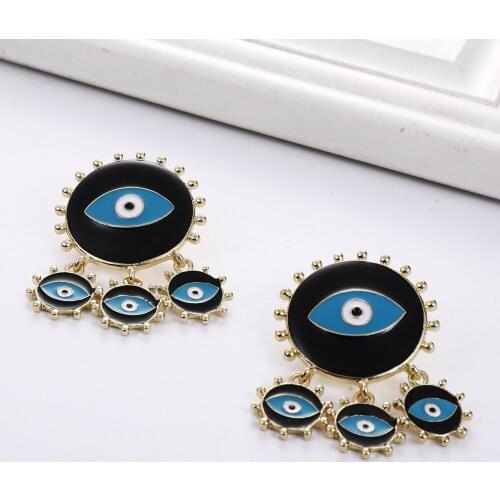 New Exaggerated Black Blue Enameling Evil Eye Big Drop Earrings for Women Fashion Jewelry Gift
